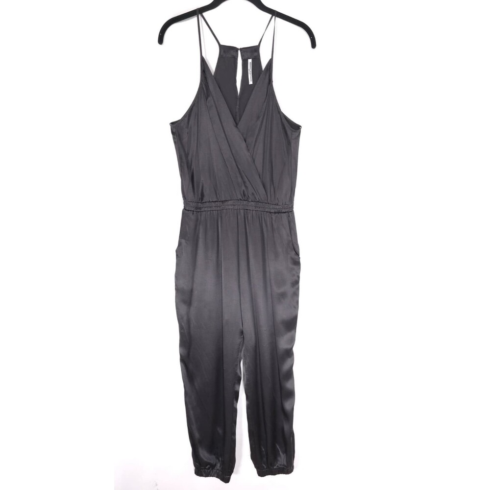AMANDA UPRICHARD Women's Jumpsuit LARGE 100% SILK Black Sleeveless Elastic Waist